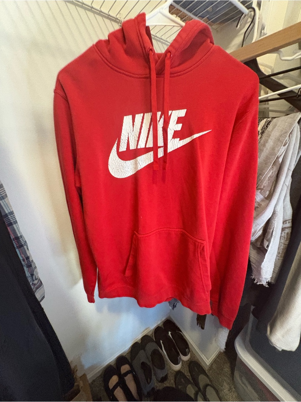 Nike Red Men's Crewneck Sweatshirt with White Swoosh